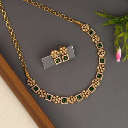 Gold-Toned Floral AD Designed Necklace 1452