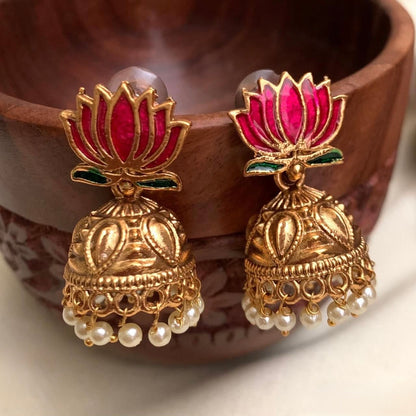 Gold-Toned Handmade Lotus Pearl Earrings ER 750