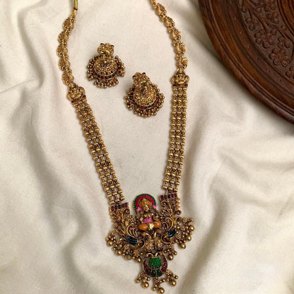 Gold-Polish Lakshmi Pendant Gold Beats Necklace 1427
