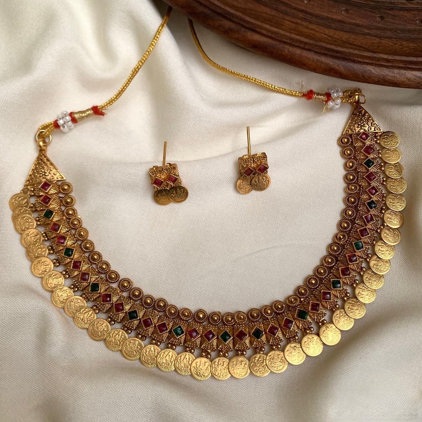 Gold-Toned Kaasu Lakshmi Designed Necklace 1435