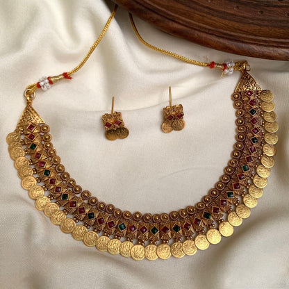 Gold-Toned Kaasu Lakshmi Designed Necklace 1435
