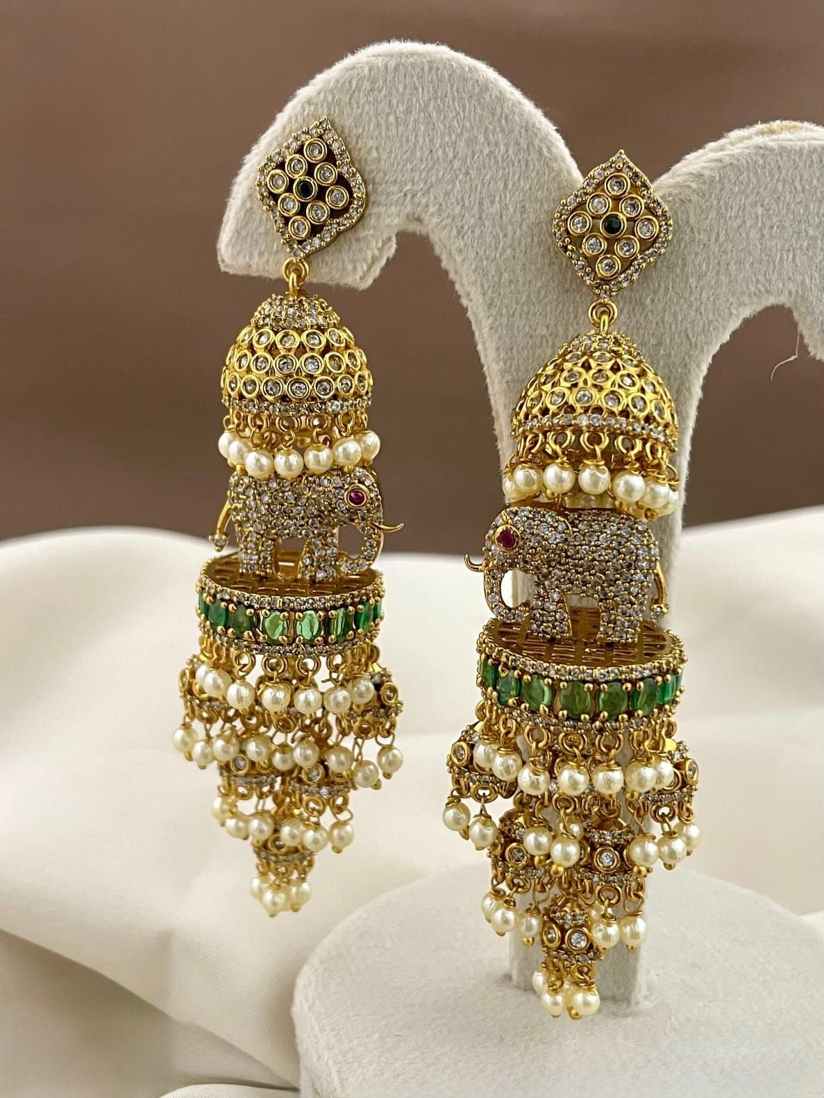 Gold-Toned Elephant Motif Hanging Jhumka Earrings ER 424