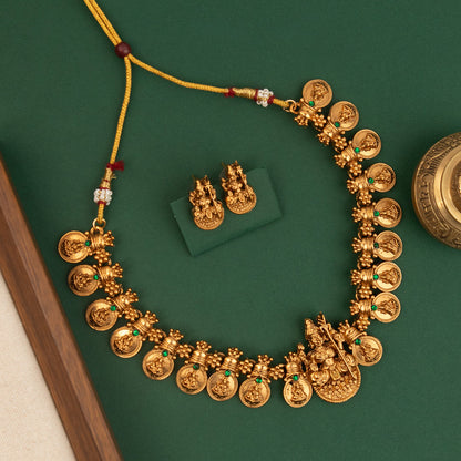 Gold-Toned Traditional Lakshmi Kaasu Necklace 1826