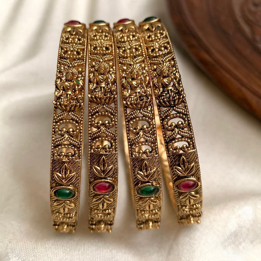 Gold-Toned Lakshmi Leaf Motif Bangles BA 408(set of 4)