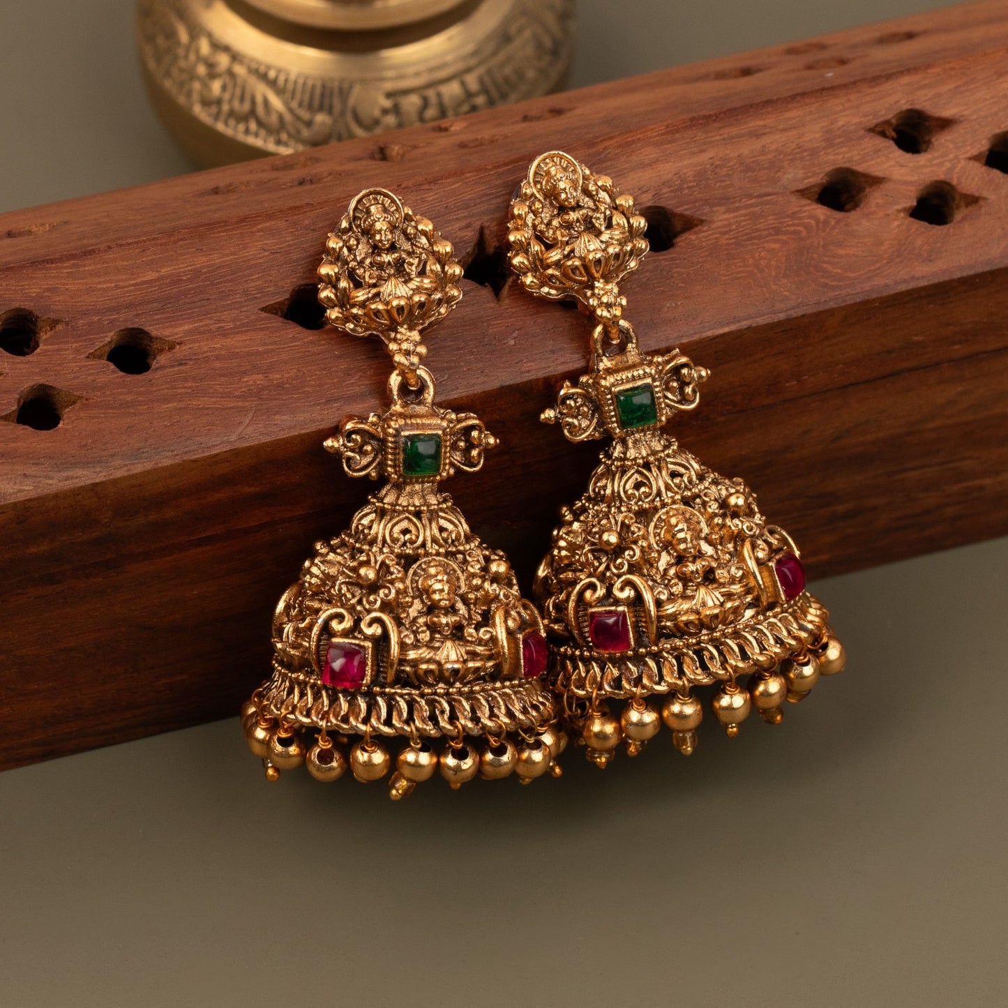 Gold-Toned Lakshmi Floral Jhumka Earrings ER 278