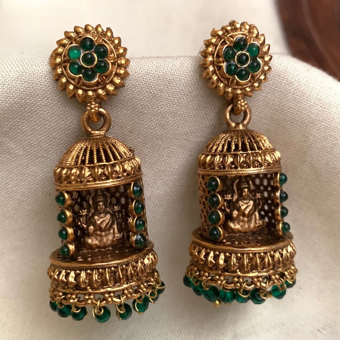 Gold-Polish Temple Lakshmi Earrings ER 778