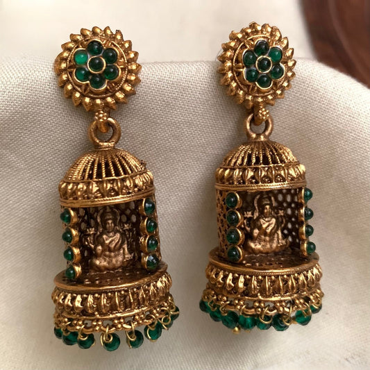 Gold-Polish Temple Lakshmi Earrings ER 778