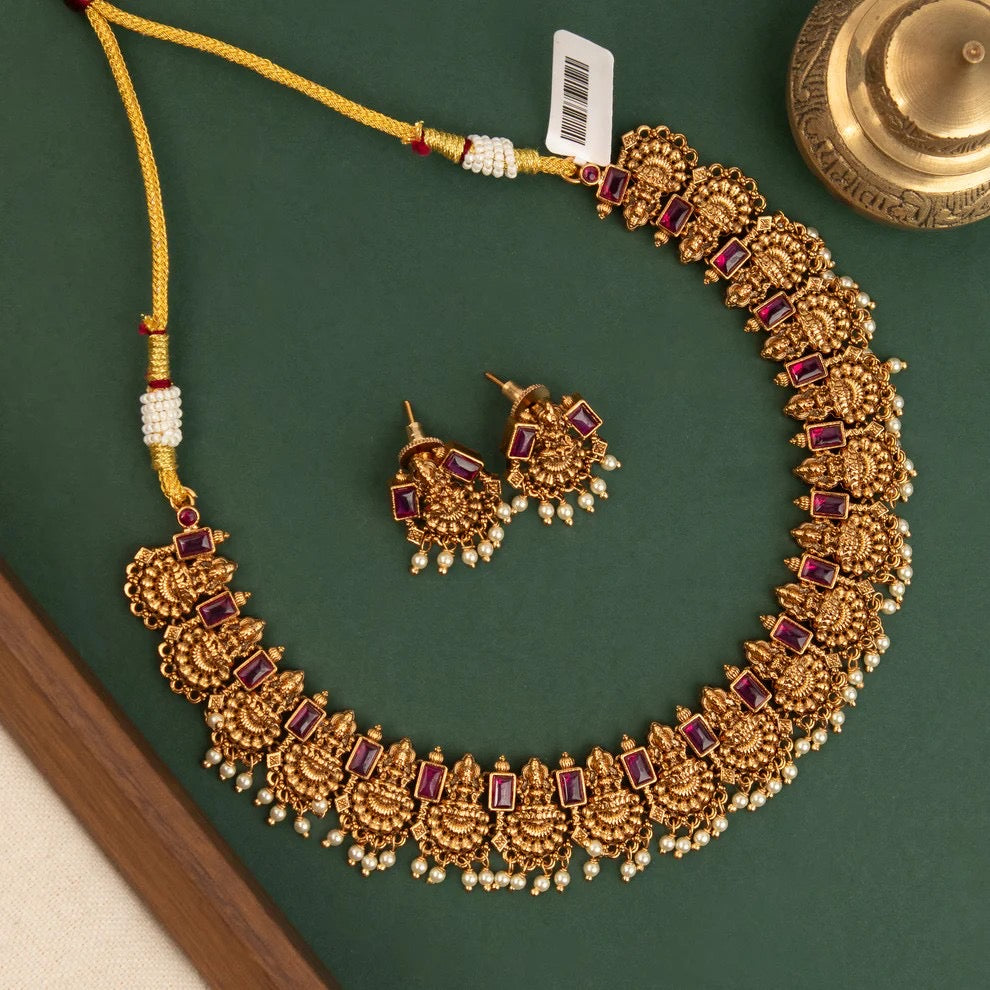 Premium Gold-Toned Lakshmi Pearl Necklace 1567