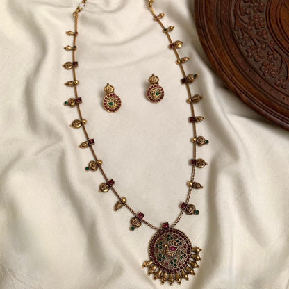 Gold-Toned Floral Peacock Idol Necklace 1376