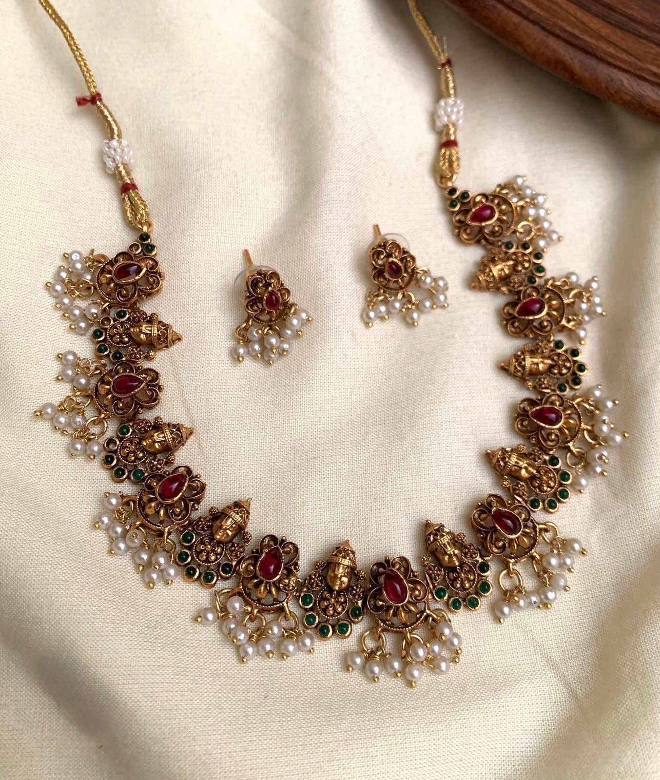 Gold-Toned Lakshmi Floral Pearl Necklace 1373
