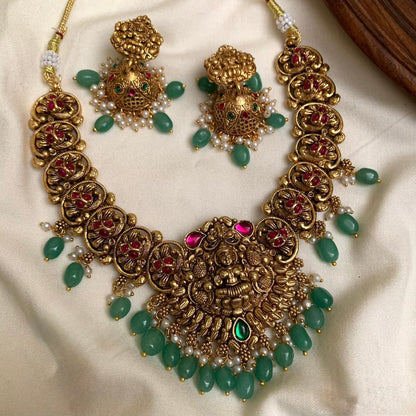 Gold-Toned Lakshmi Padma Peacock Necklace 238