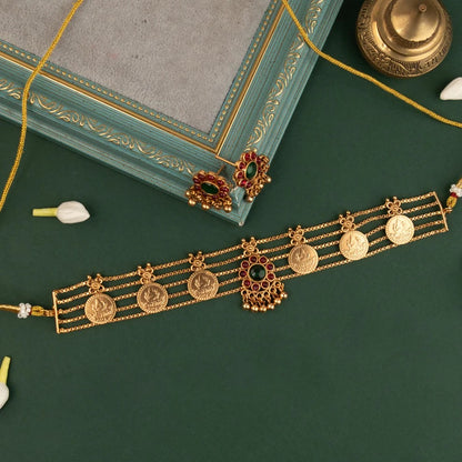 Gold-Toned Lakshmi Kaasu Choker Necklace 1378