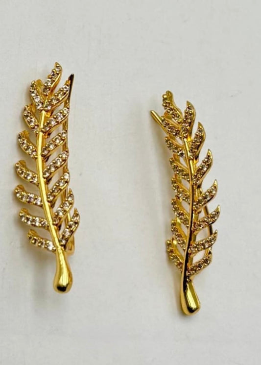 Gold-Toned Leaf-Designed AD EarCuff Earrings ER 865