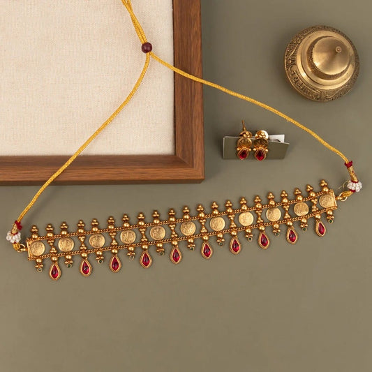 Gold-Toned Traditional Kaasu Lakshmi  Necklace 1810