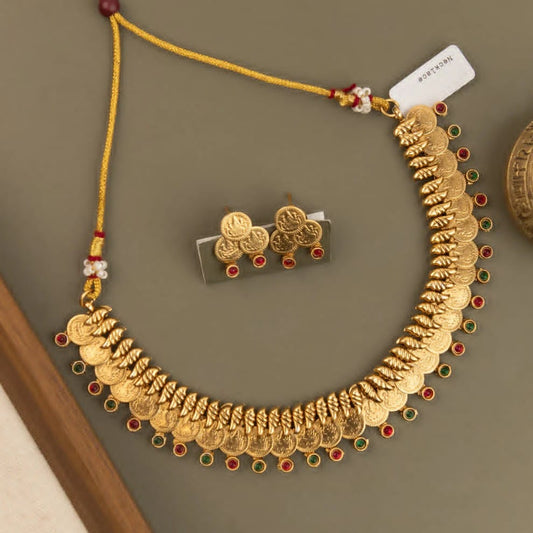 Gold-Toned Traditional  Lakshmi Kaasu Necklace 1792