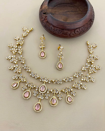 Gold-Polish Two-Layer Tear-Drop AD  Necklace 1590