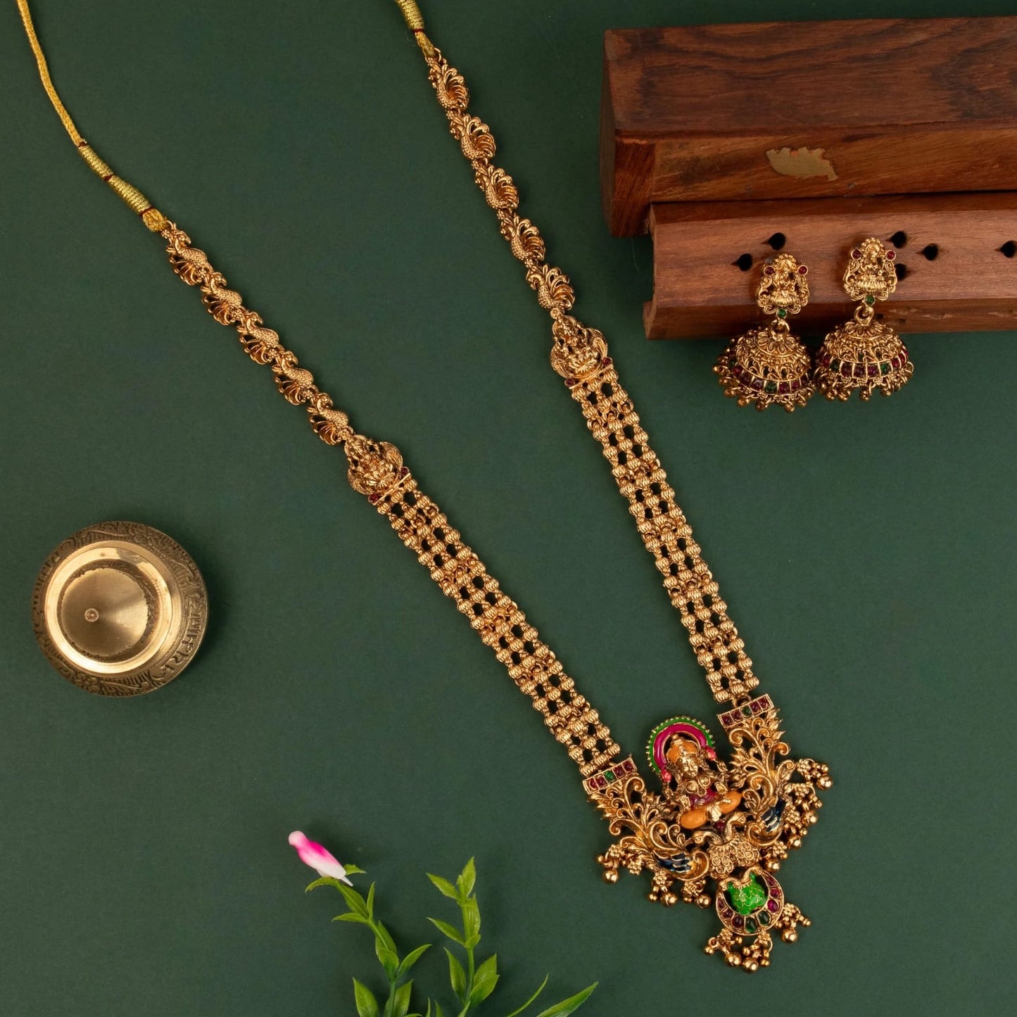 Gold-Polish Lakshmi Pendant Gold Beats Necklace 1427