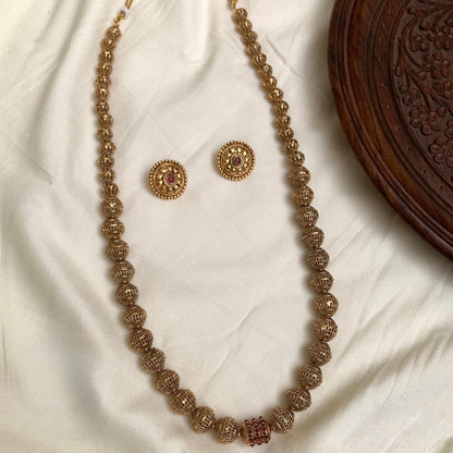 Gold-Toned Ball-Designed Long Necklace 1379