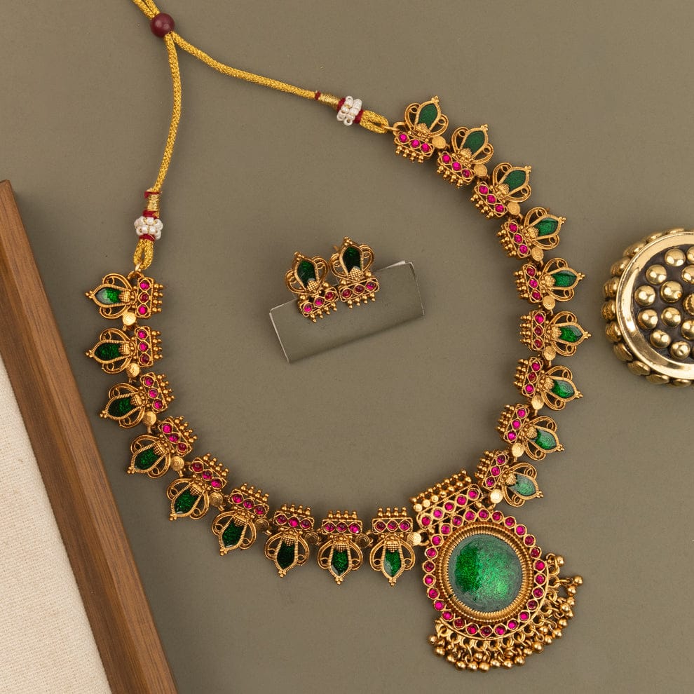 Gold-Toned Traditional Palakka  Necklace 1791
