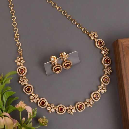 Gold-Toned Floral AD Designed Necklace 1453