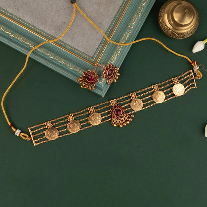 Gold-Toned Lakshmi Kaasu Choker Necklace 1378