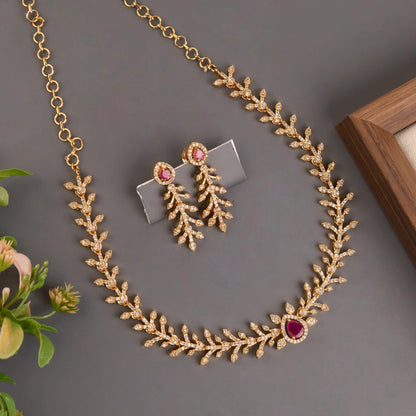 Gold-Toned AD Teardrop Designed Necklace 1451