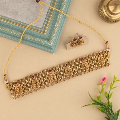 Gold-Toned Duppatta Lace Choker  Lakshmi Necklace 1609