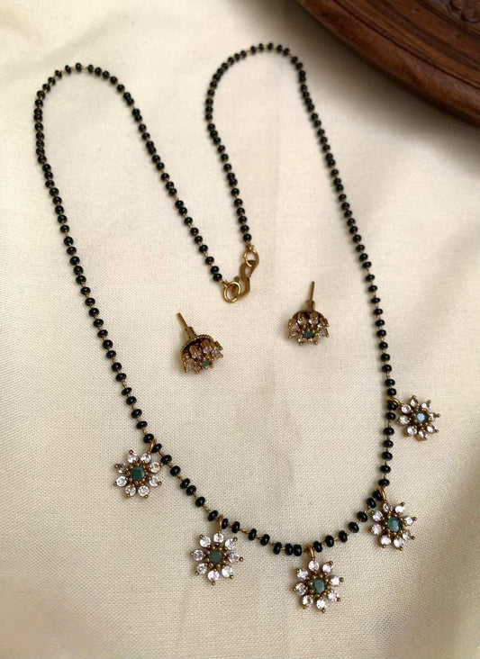 Gold-Toned Floral Stone-Studded Mangalsutra Mala 160