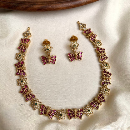 Gold-Toned Butter-Fly Designed Floral Necklace 679