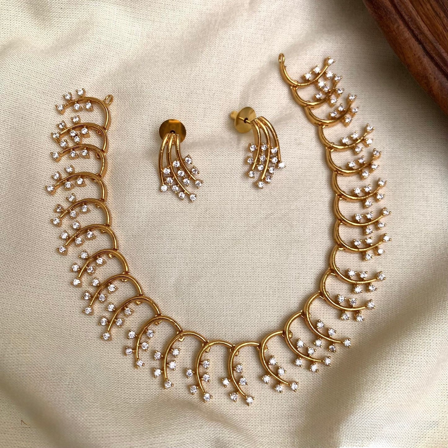 Gold-Toned Floral Stone AD Necklace 1187