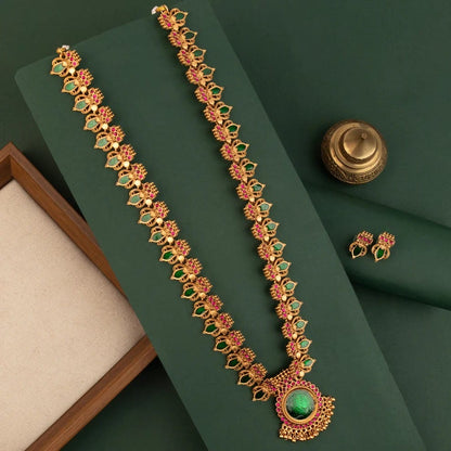 Gold-Toned Traditional Palakka Long Necklace 1809