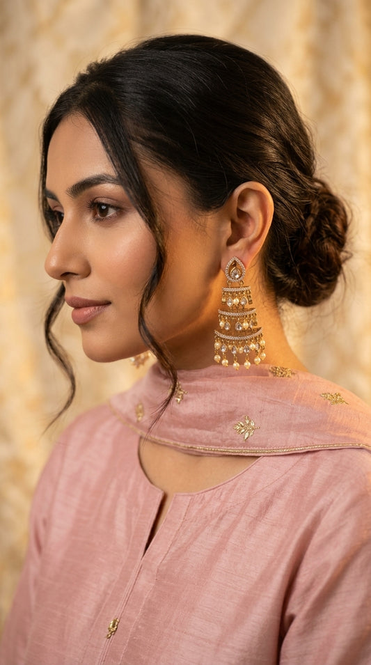 Mehendi Polish Three-Layer Tear-Drop Bead Hanging Earrings ER 898