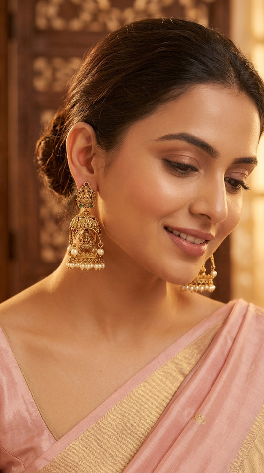 Gold-Toned Temple Lakshmi Earrings ER 897