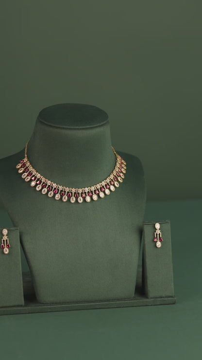 Mehendi Polish Floral Tear-Drop AD Necklace 1280