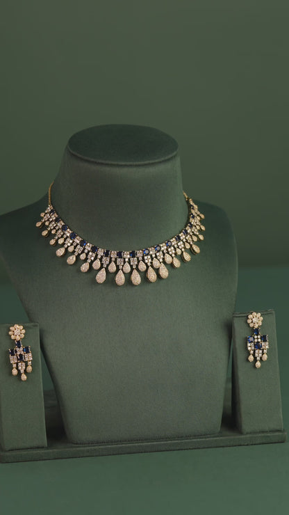 Premium Mehendi Polish Tear-Drop Designed AD Necklace 1281
