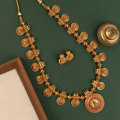 Gold-Polish Traditional  Lakshmi Coin Long Necklace  1728