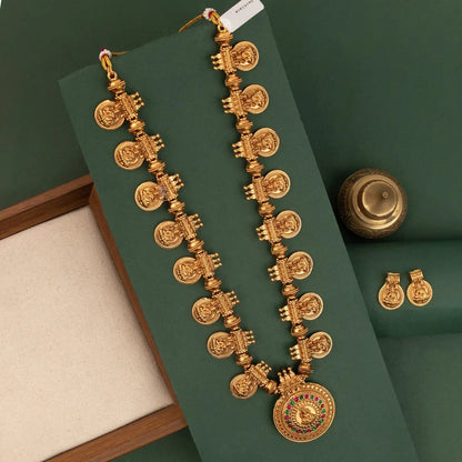 Gold-Polish Traditional  Lakshmi Coin Long Necklace  1728
